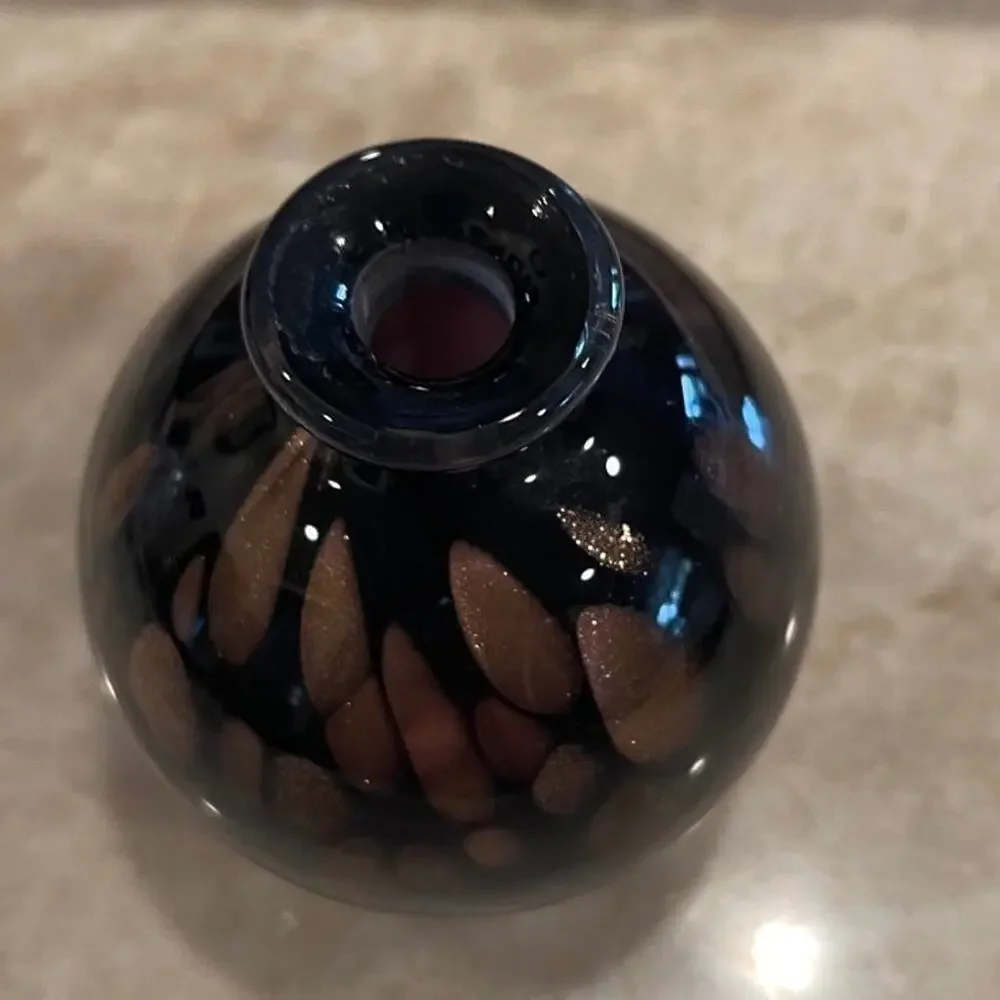 Vintage Murano Bud Vase Black and Gold 3-1/2” blown glass